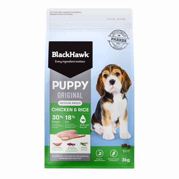 black hawk dog food puppy medium breed – chicken and rice 03kg